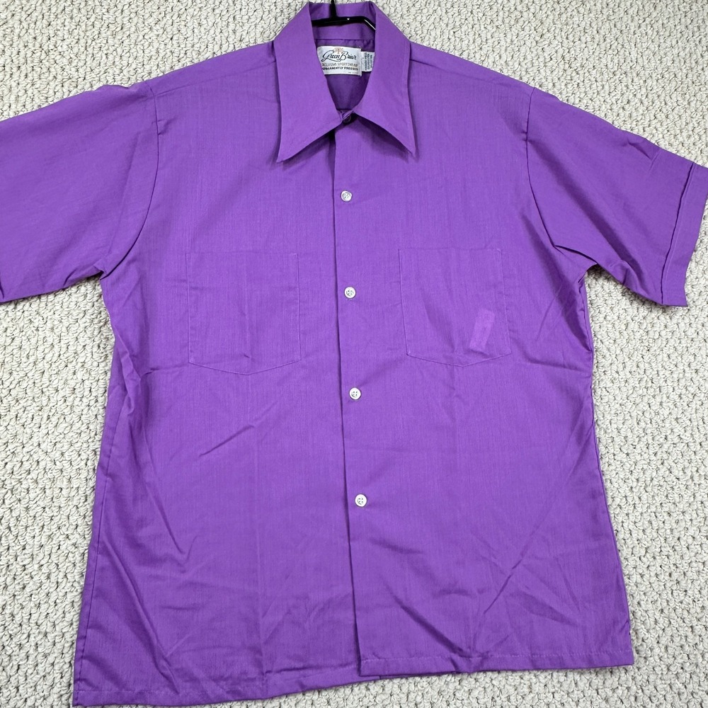 Vtg Green Briar Shirt Mens Medium Purple Short Sleeve Boxy USA Made 60s 70s EUC